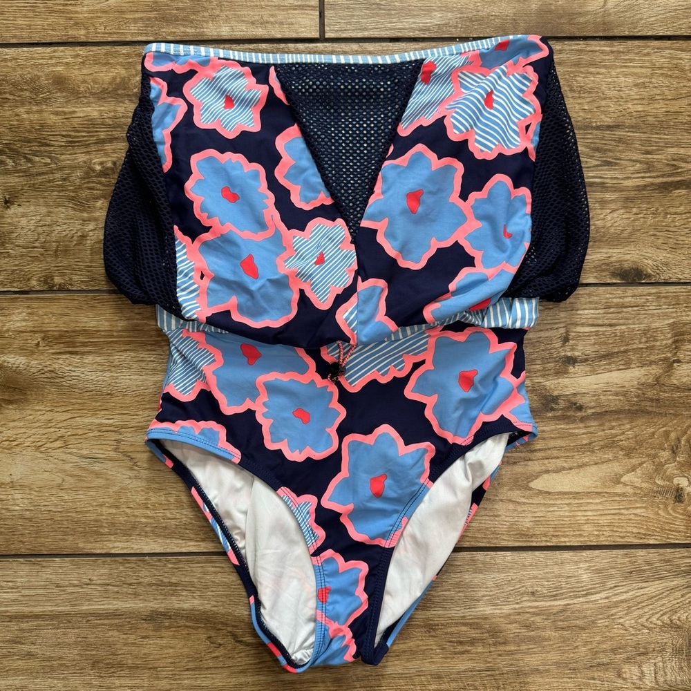 Anne Cole Women Floral Mesh Strapless 1 Piece Swimsuit Multi Size 10 - Picture 2 of 16